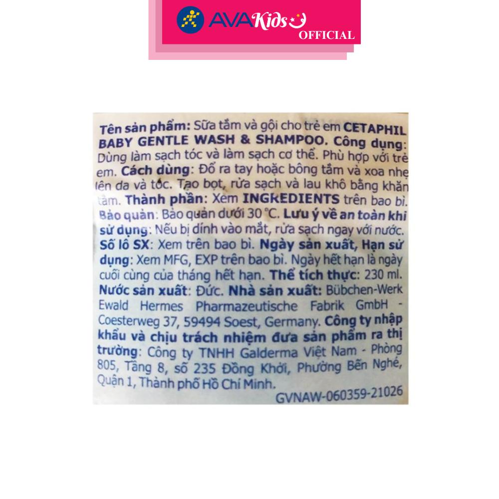 Sữa tắm &amp; gội 2in1 cho bé Cetaphil Baby Gentle hương dịu nhẹ 230 ml (mọi độ tuổi) - Hàng Chính Hãng