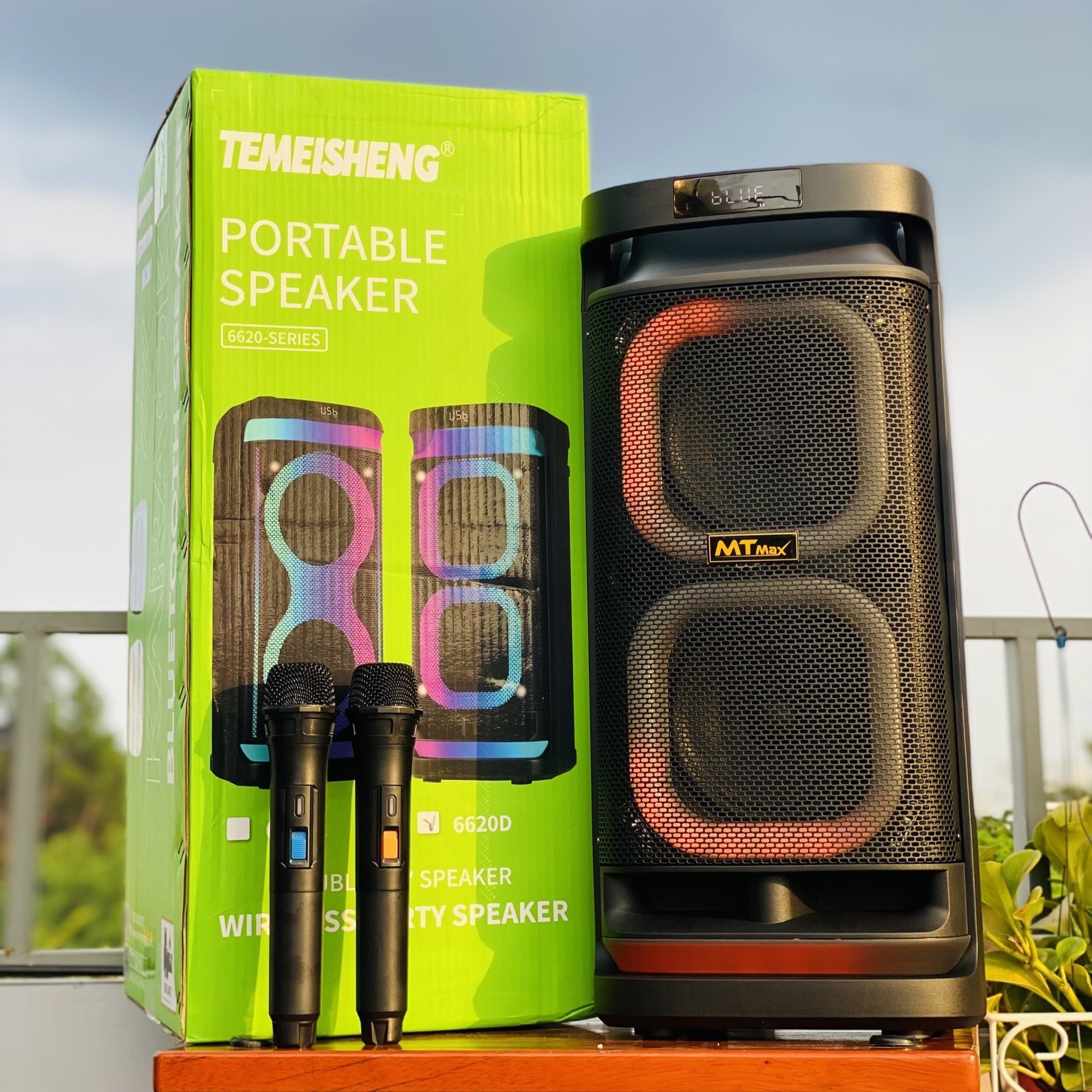 Loa Karaoke Bluetooth Đèn Led RGB Temeisheng 6620D - Công Suất 200W Thiết Kế Sang Trọng Đẳng Cấp Kèm 2 Micro Karaoke Hát Nhẹ Vang Sâu, Hàng Nhập Khẩu