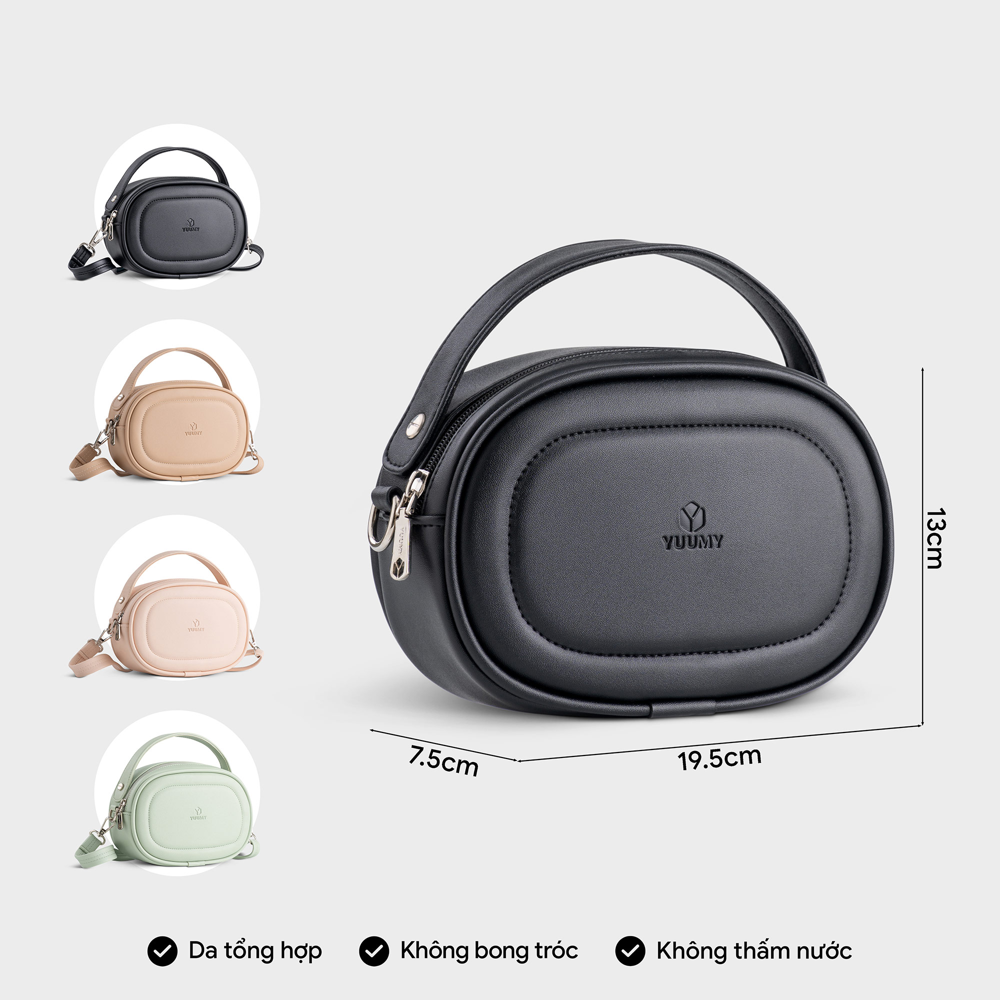 Túi Yuumy ( Thời trang nữ dáng tròn bầu viền chỉ size 20 - Túi đeo chéo da Seasand YN246 )