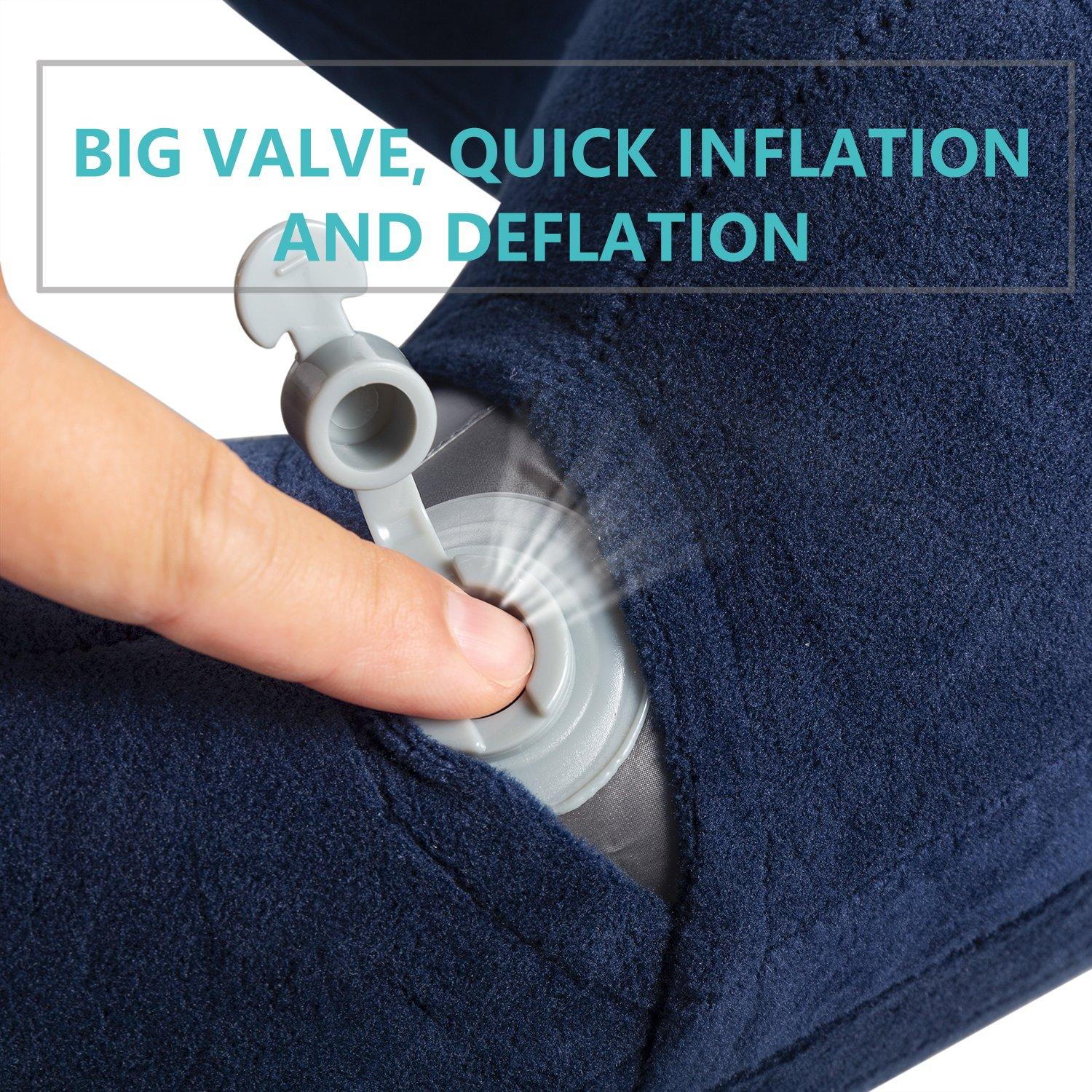 Gối du lịch bơm hơi có van đôi, gối cổ bơm hơi bằng nhung mềm và vỏ giặt được