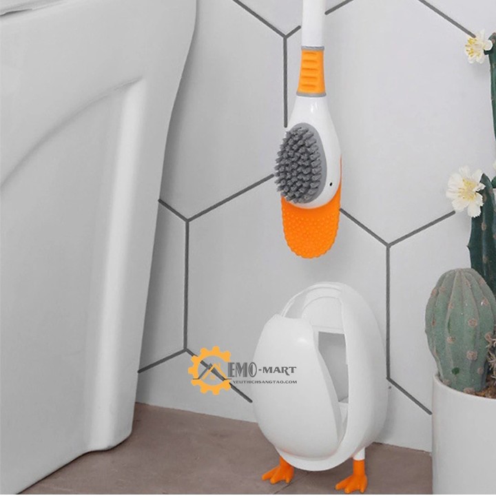 BỘ BÀN CHẢI VỆ SINH TOILET HÌNH VỊT BẰNG Slinicon TIỆN DỤNG - CHÀ CỌ TOILET CÓ HỘP ĐỰNG