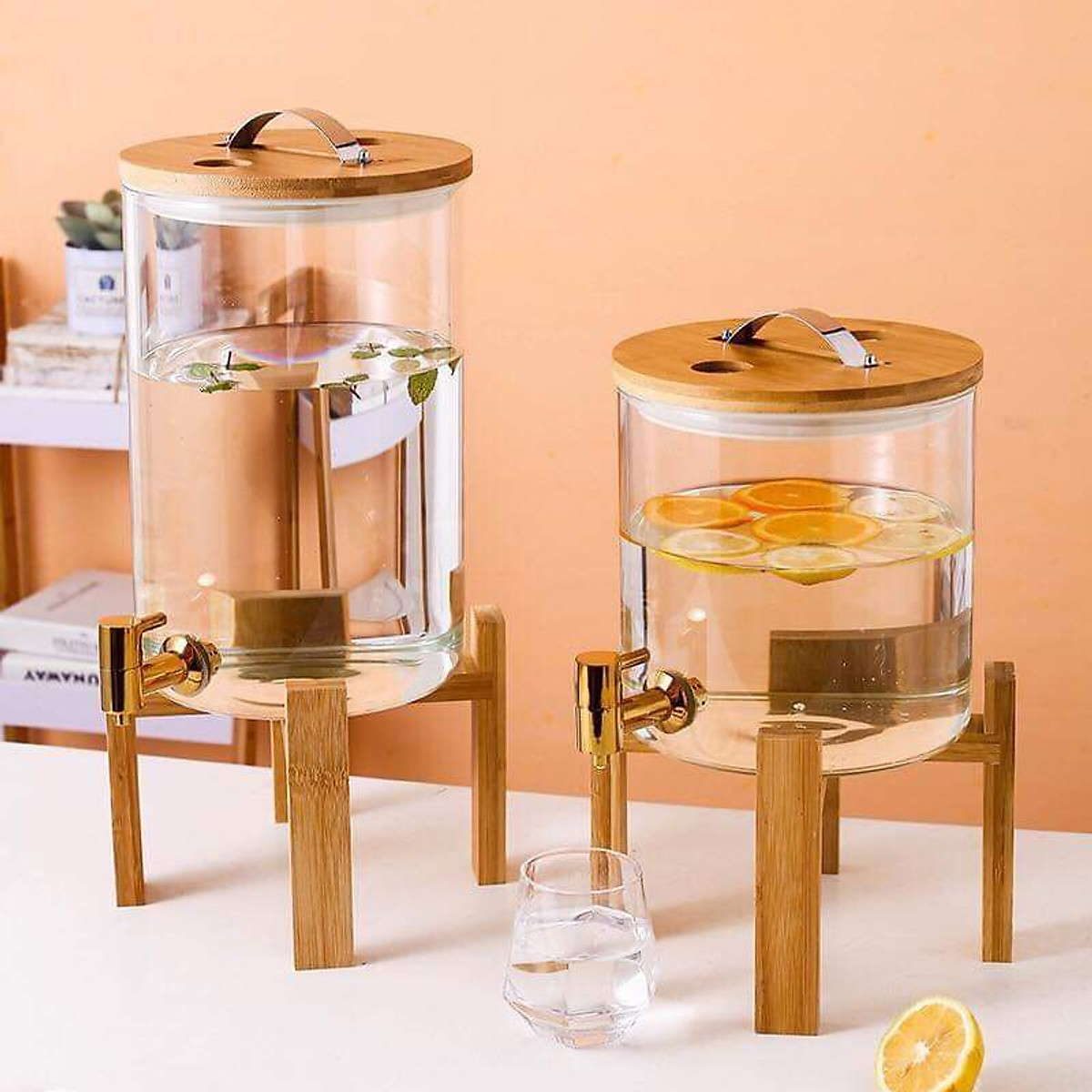 BÌNH THỦY TINH ĐẾ GỖ ĐỰNG NƯỚC HOA QUẢ 11L