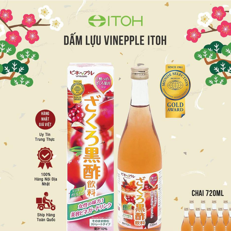 Nước uống ITOH Vinepple dấm lựu 720ml tặng móc khóa