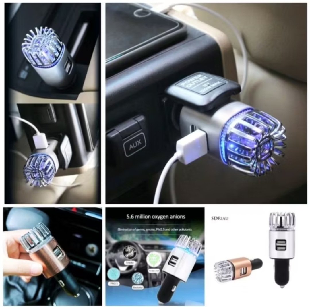 1 CÁI TẨU SẠC ĐIÊN THOAI KIÊM LỘC KHÔNG KHÍ KHỬ MÙI DIỆT KHUẨN TRÊN Ô TÔ