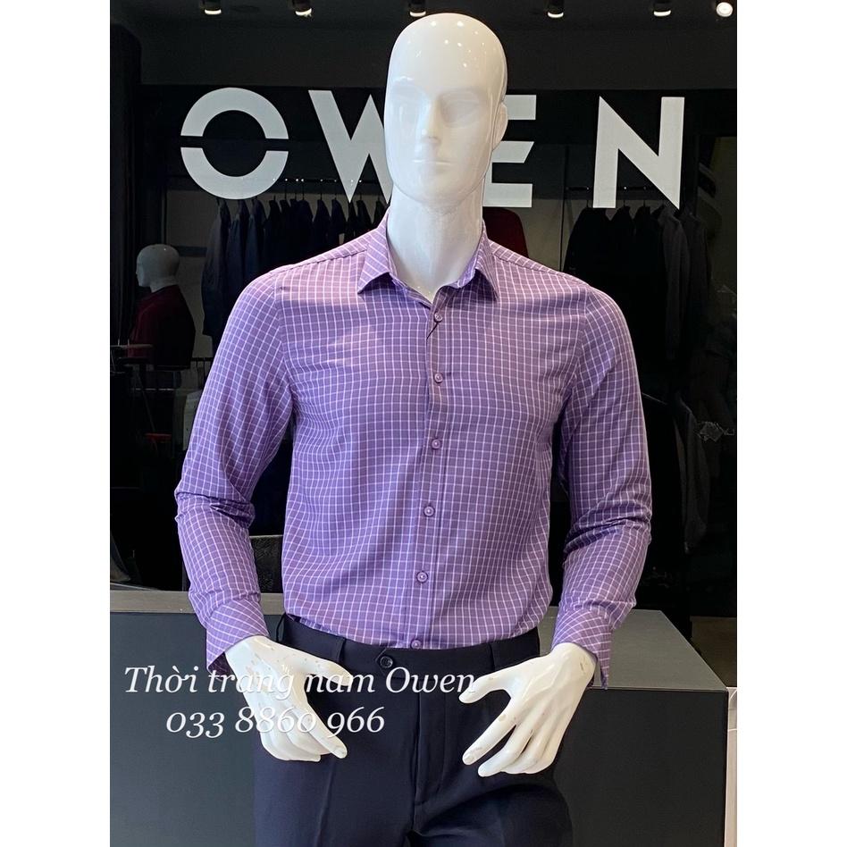 OWEN - Áo sơ mi dài tay Owen Slimfit vải sợi tre kẻ ca rô tím 23215