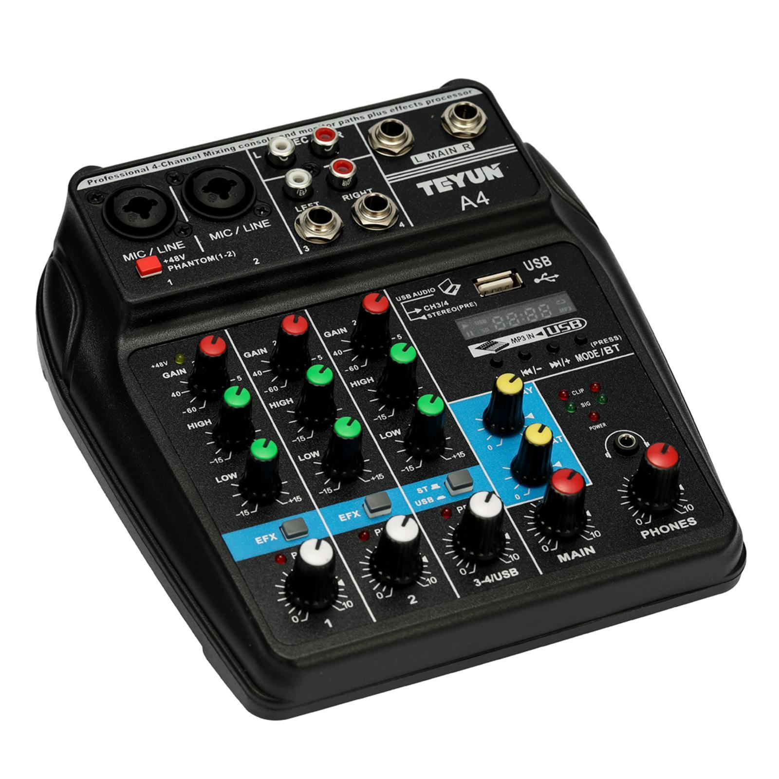 4 Channel USB Audio Mixer Mixing Console Sound Card Small Mixer Black