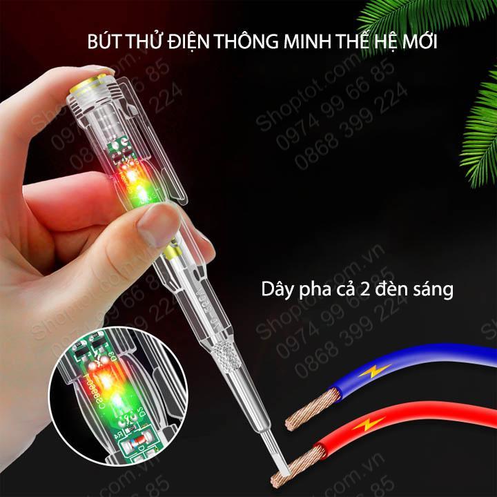 Bút thử điện thông minh thế hệ mới, loại 2 đèn led xanh đỏ, kiểm tra dây điện đứt ngầm dễ dàng, đo thông mạch