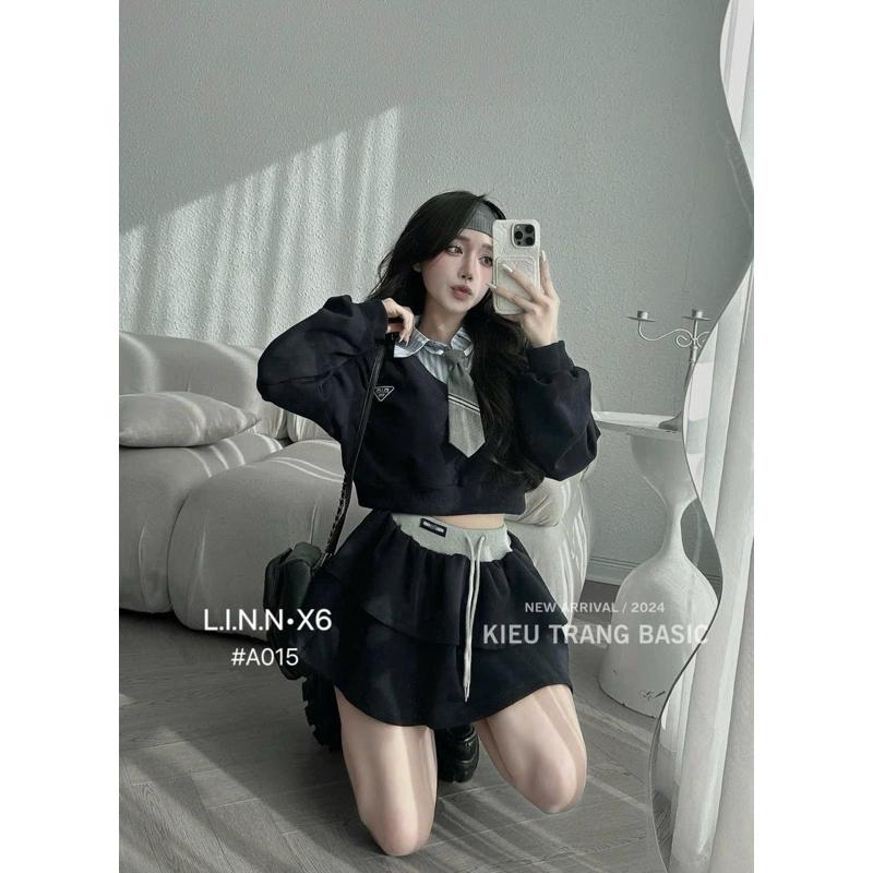 Set học sinh 3 món : áo phối sơ mi + chân váy + cavat đang làm mưa làm gió đây ạ  BY JOLIE - Tím than
