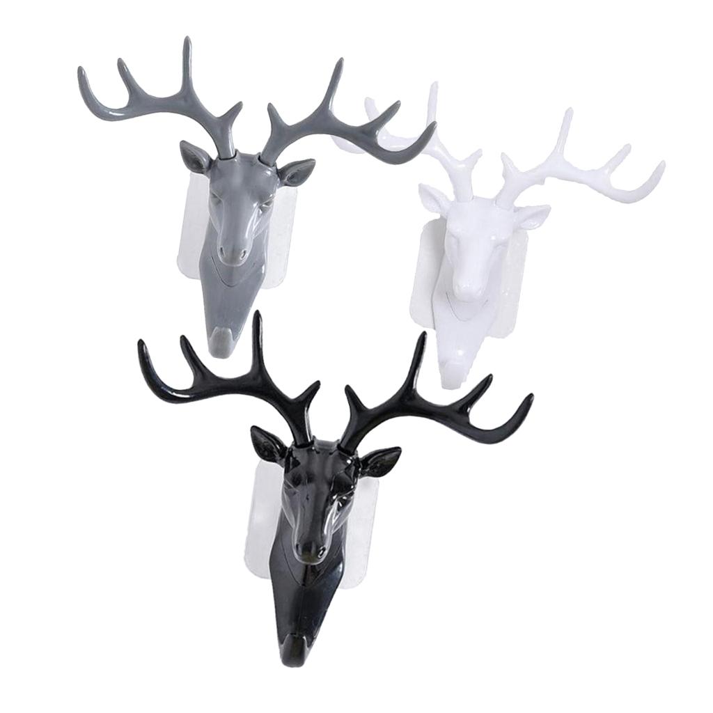 Animal Deer Stags Head Hook Hanger Rack Holder Wall Mount Home Decor Black