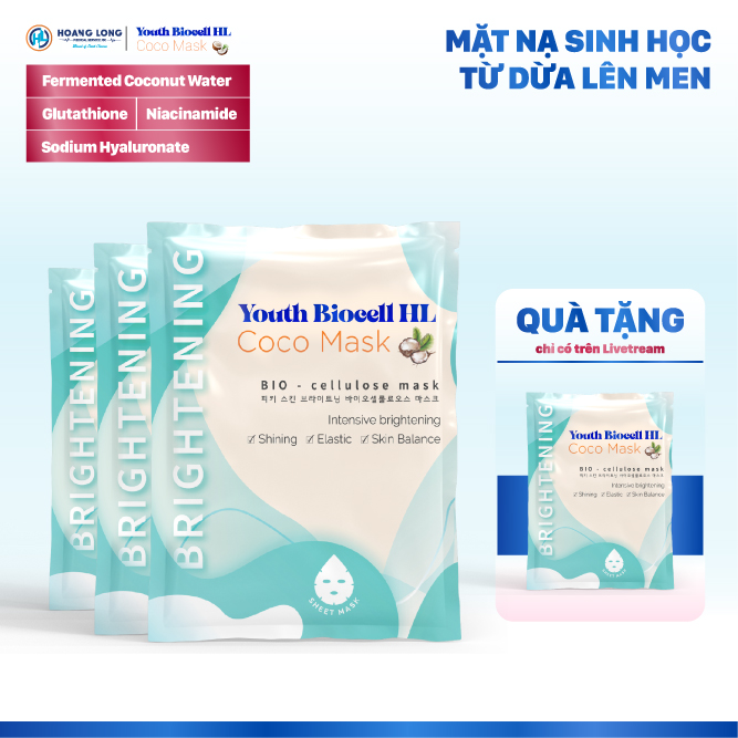 Mặt Nạ dưỡng ẩm Chiết Xuất Nước Dừa Lên Men Dưỡng Trắng Sáng Cấp Ẩm Kết Hợp Niacinamide &amp; Glutathione Youth Biocell HL Coco Mask Cosmetics Skincare