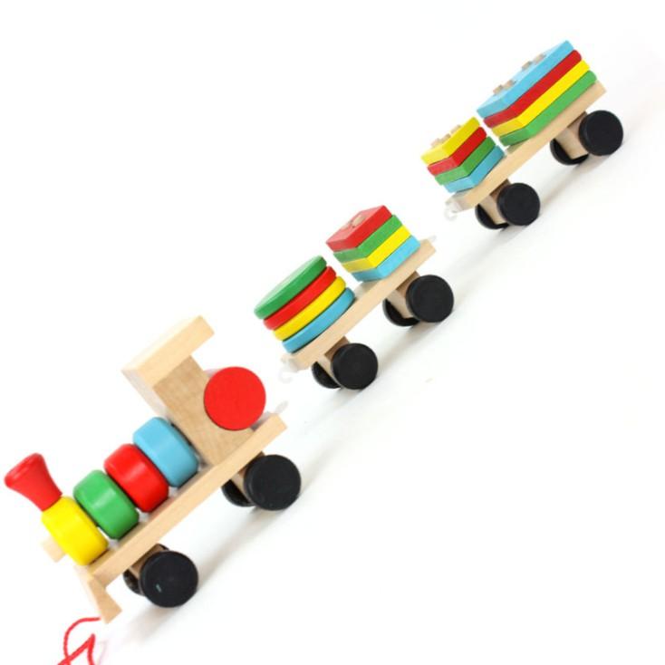 Đồ chơi Đoàn tàu gỗ chở hình khối 4 trụ cho bé KB216074