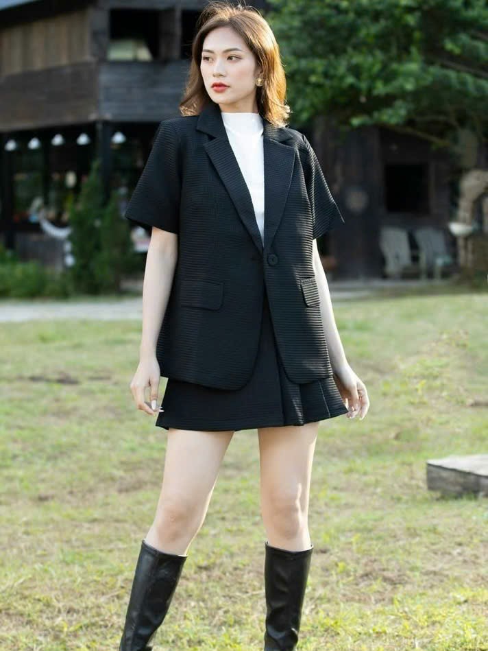 Set áo váy vest đen ngắn tay NGADO , set áo váy Nữ , set vest