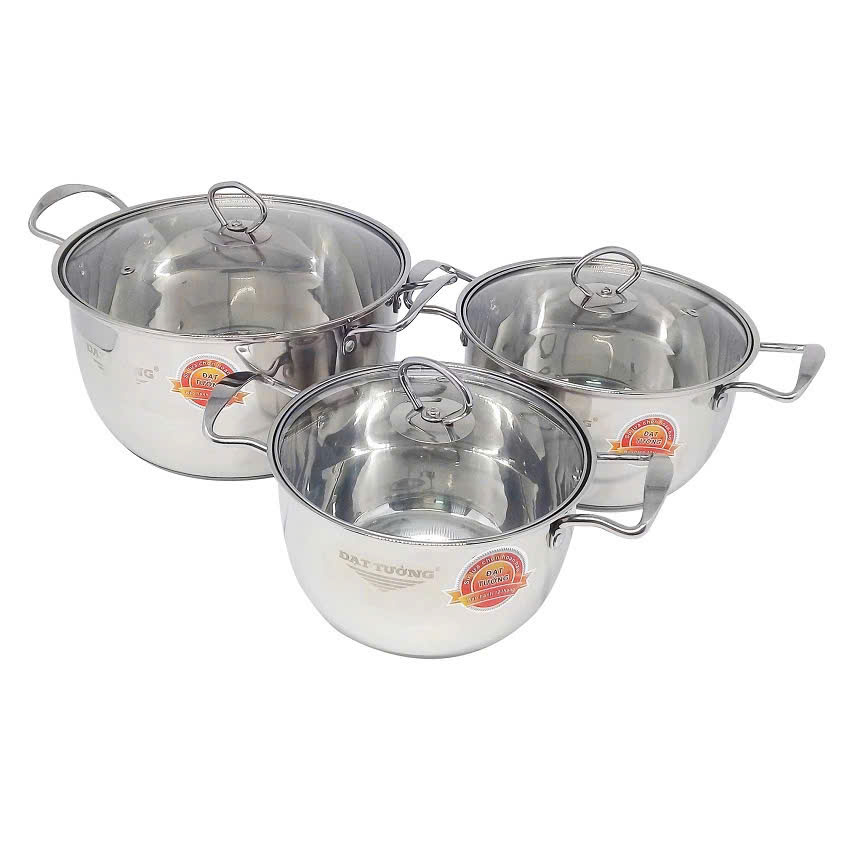 Bộ Nồi Inox 3 Đấy Dùng Cho Mọi Loại Bếp Nắp Kính Cường Lực