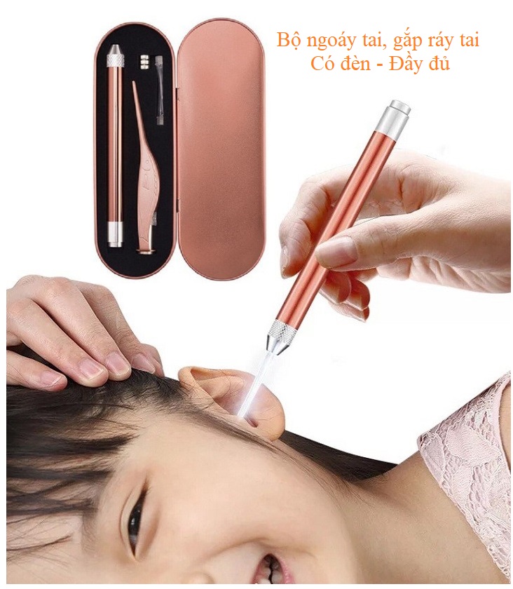 Bộ dụng cụ cây ngoáy ráy tai và gắp ráy tai có đèn led tích hợp tiện dụng thông minh, đầu ngoáy bằng nhựa mềm an toàn cho trẻ em, người lớn SALE SẬP SÀN