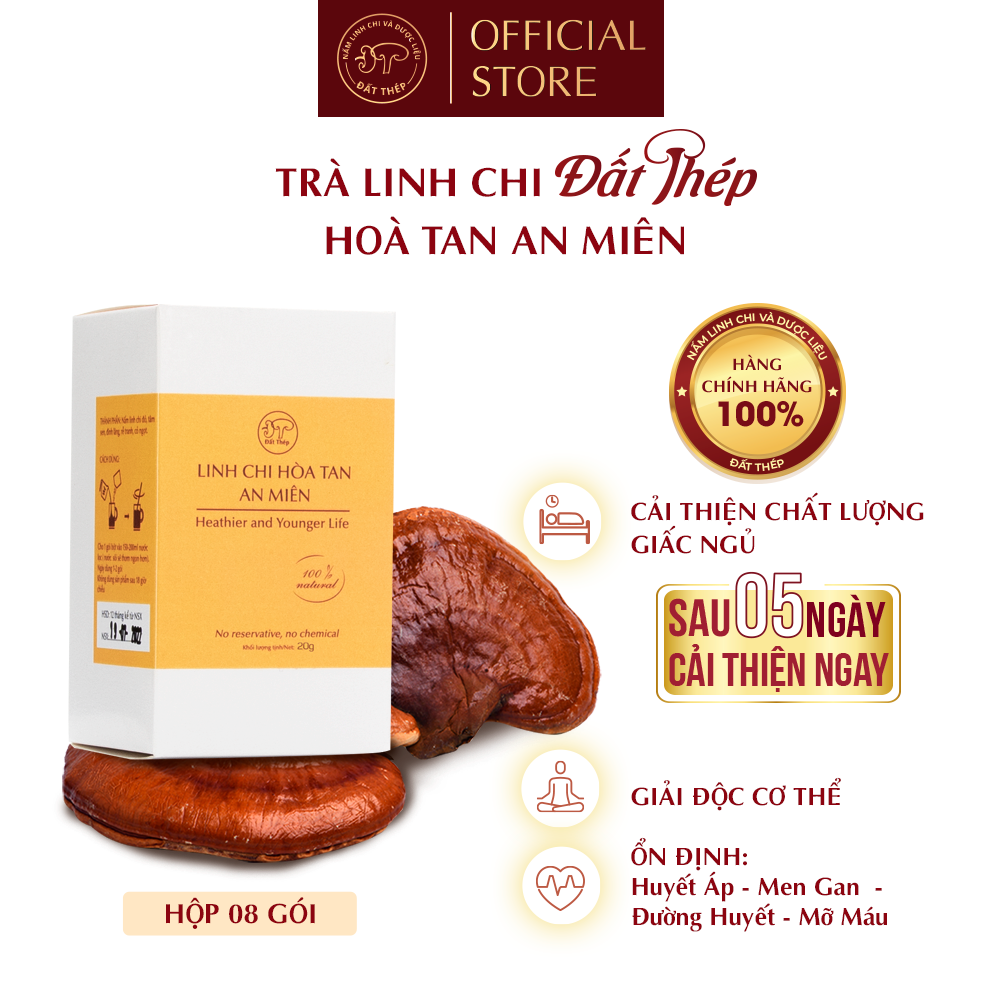 Trà Nấm Linh Chi Đất Thép Hòa Tan An Miên 3 hộp x 30 gói - Cải thiện giấc ngủ - Tăng sức đề kháng