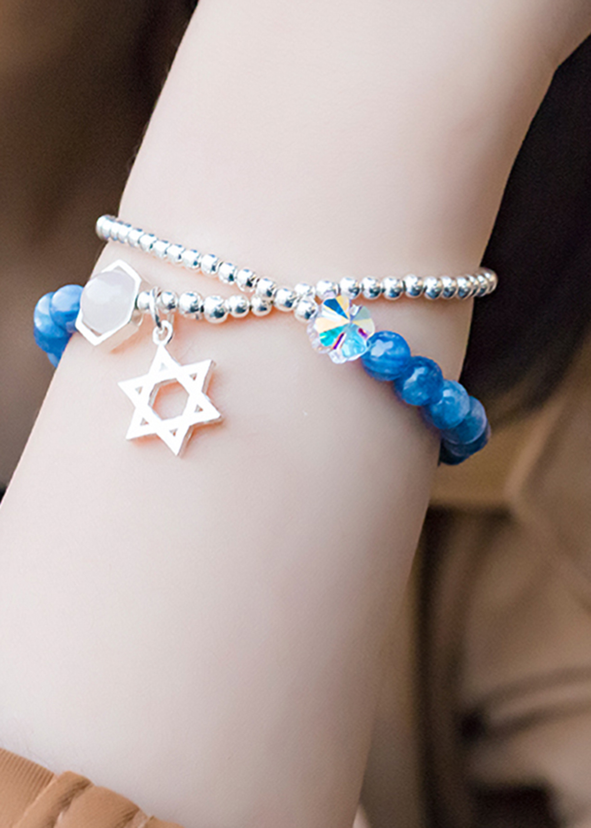 Vòng 2 line đá Kyanite charm ngôi sao bạc mệnh thủy, mộc - Ngọc Quý Gemstones