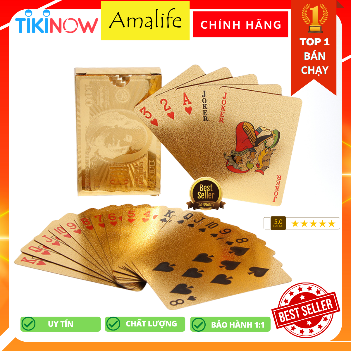 Hình ảnh Bộ Bài Tây Poker Mạ Si Vàng Cao Cấp - Tú Lơ Khơ Phủ Nhũ Vàng Chính Hãng Amalife – Bộ 54 Lá Bài Tây Pocker Nhựa Dẻo Chống Thấm Nước Chống Gãy