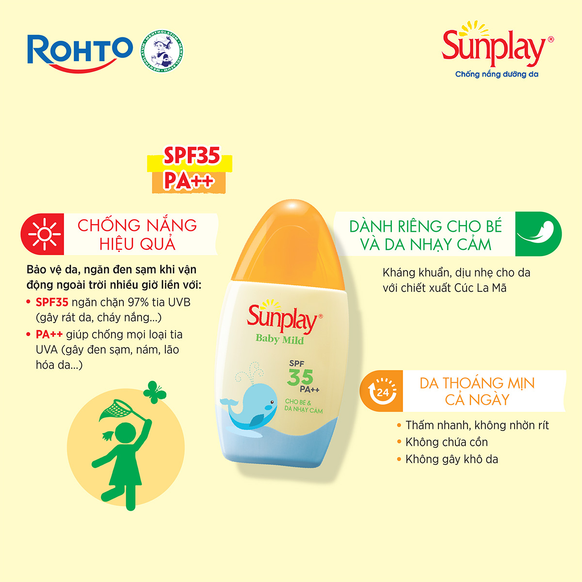 Kem chống nắng Sunplay cho bé từ 6 tháng tuổi và da nhạy cảm, dạng sữa Sunplay Baby Mild SPF 35, PA++ 30g
