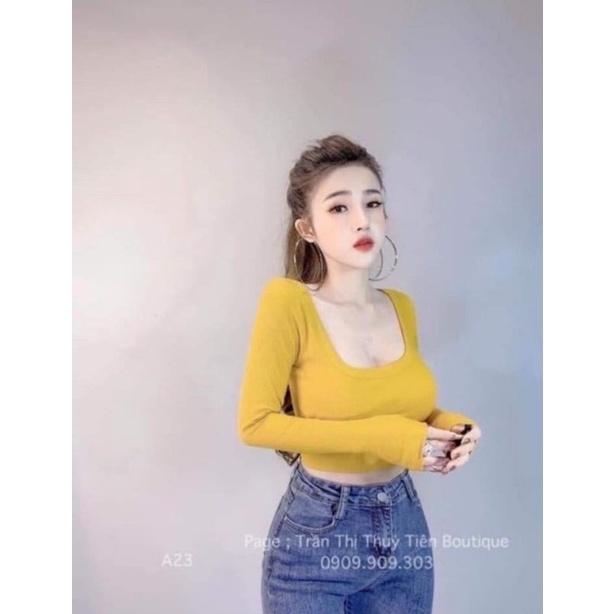 áo croptop cổ vuông tay dài