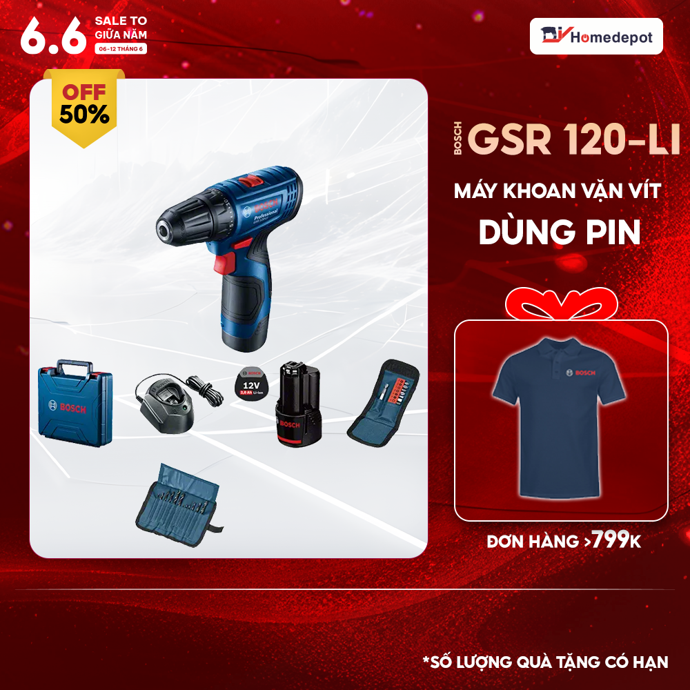 Máy Khoan Vặn Vít Dùng Pin Bosch GSR 120-LI 1 Pin, 1 Sạc