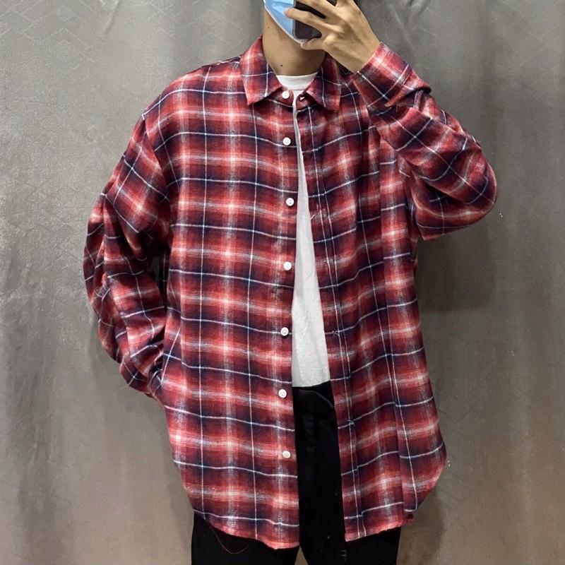 ÁO SƠ MI FLANNEL tay áo hơi nữ KẺ CARO ĐEN ĐOR TRẮNG SIZE L CỰC DỄ PHỐI ĐỒ