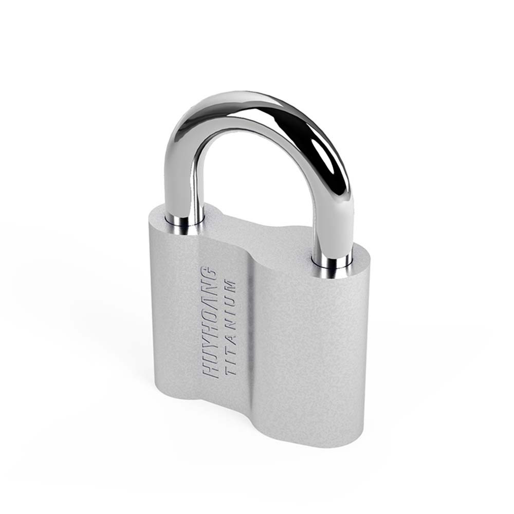 Ổ khoá cửa treo Huy Hoàng Titanium 4P - KTCTI6-E / 5P - KTCTI8-E / 6P - KTCTI10-E - Khóa móc Con Voi màu trắng bạc, cầu khóa làm bằng thép mạ phủ Ni & Cr - Khóa treo chìa