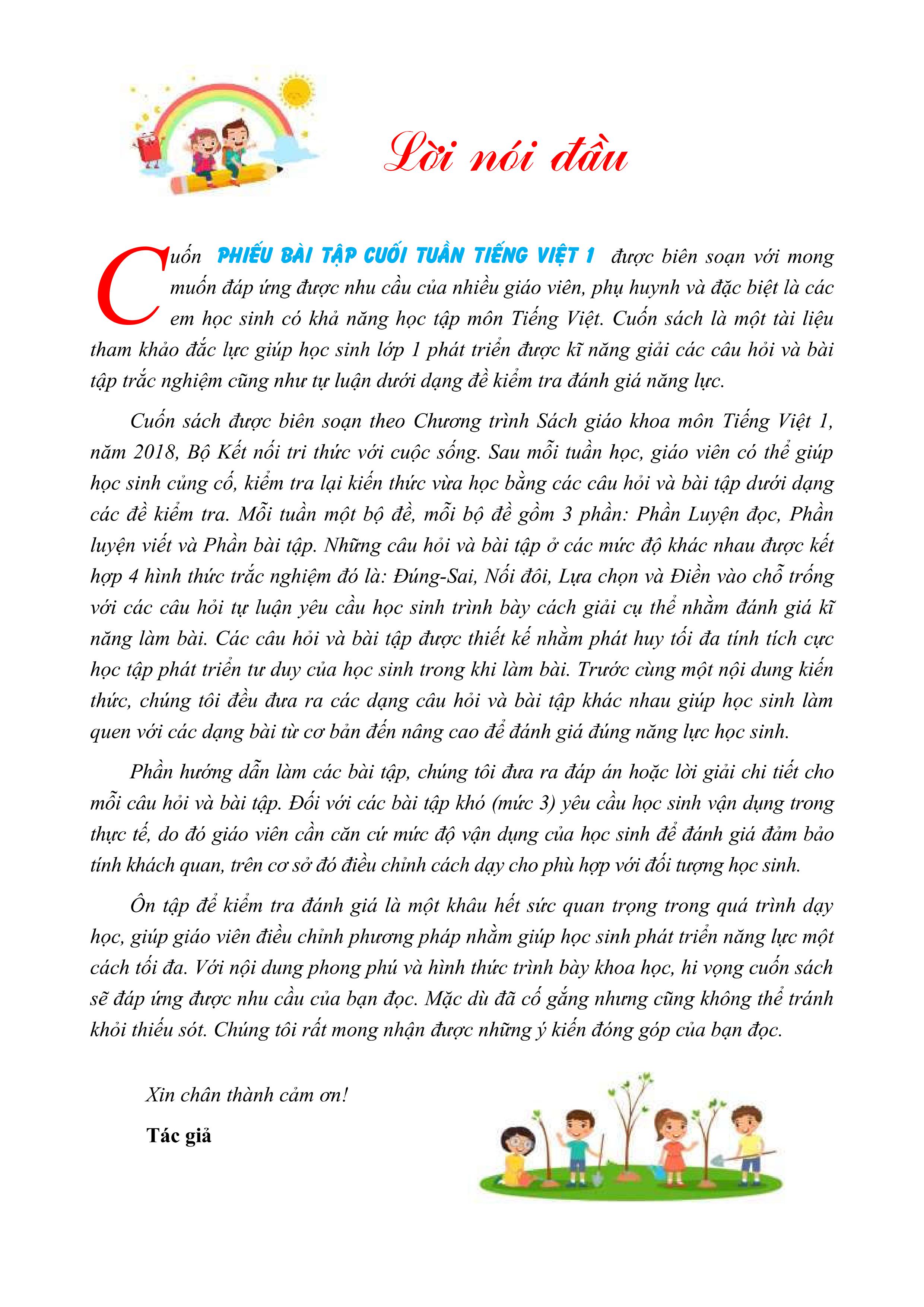 Phiếu bài tập cuối tuần Tiếng Việt 1 - Biên soạn theo chương trình mới