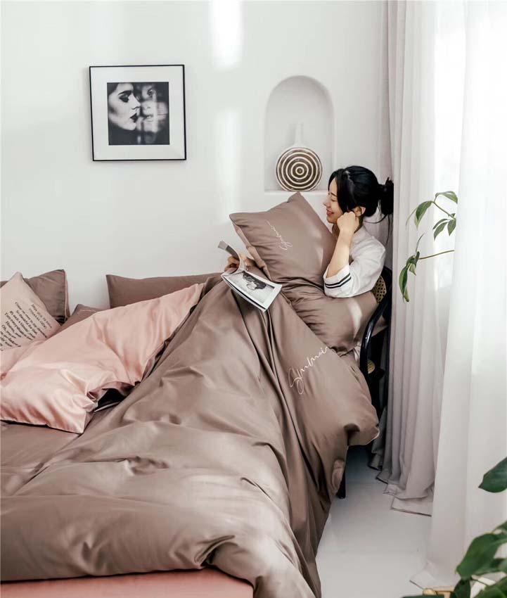 Bộ Chăn Ga Gối Lụa Tencel 60s Đơn Sắc LIDACO Cao Cấp - Nâu Cà Phê