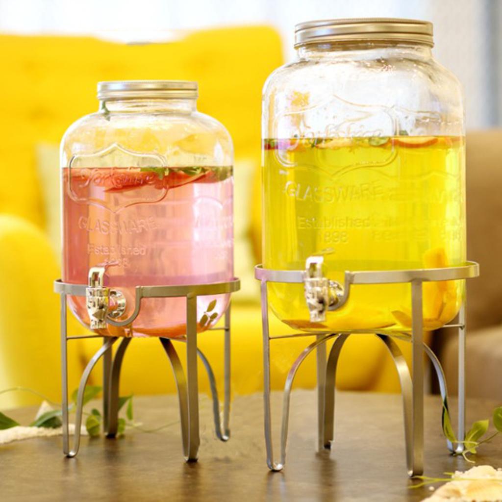 2xGlass Jar Drink Dispenser Metal Stand Basket Party Tea Wines Holder Silver M