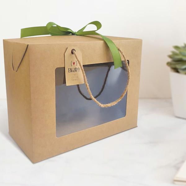 Hộp Xếp Kraft Quai Xách Kính - 26 x 20 x 12 cm - Linh Lan