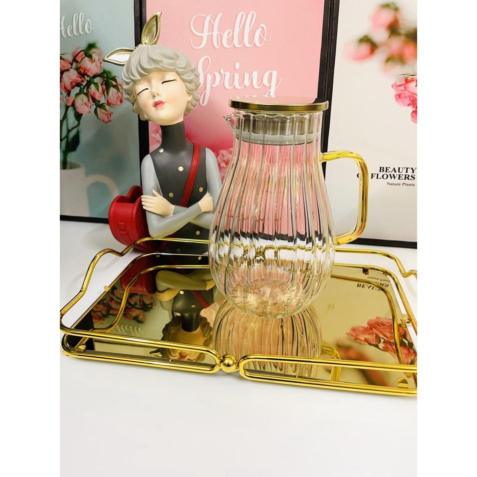 Bình Đựng Nước 1.8Lít Thủy Tinh Chịu Nhiệt 400 độ C, Bình Thủy Tinh Chịu Nhiệt Màu Vàng Mẫu 2 quà tặng ý nghĩa
