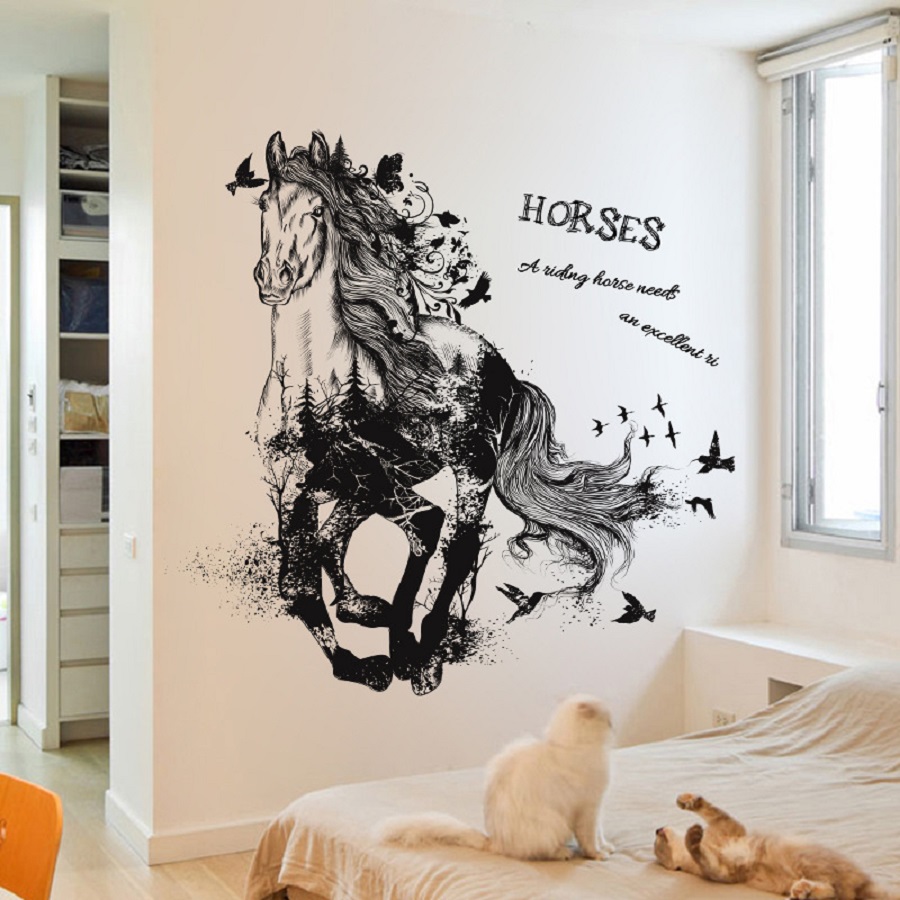 Decal dán tường trang trí ngựa HORSES phòng khách phòng ngủ MÃ ĐÁO THÀNH CÔNG