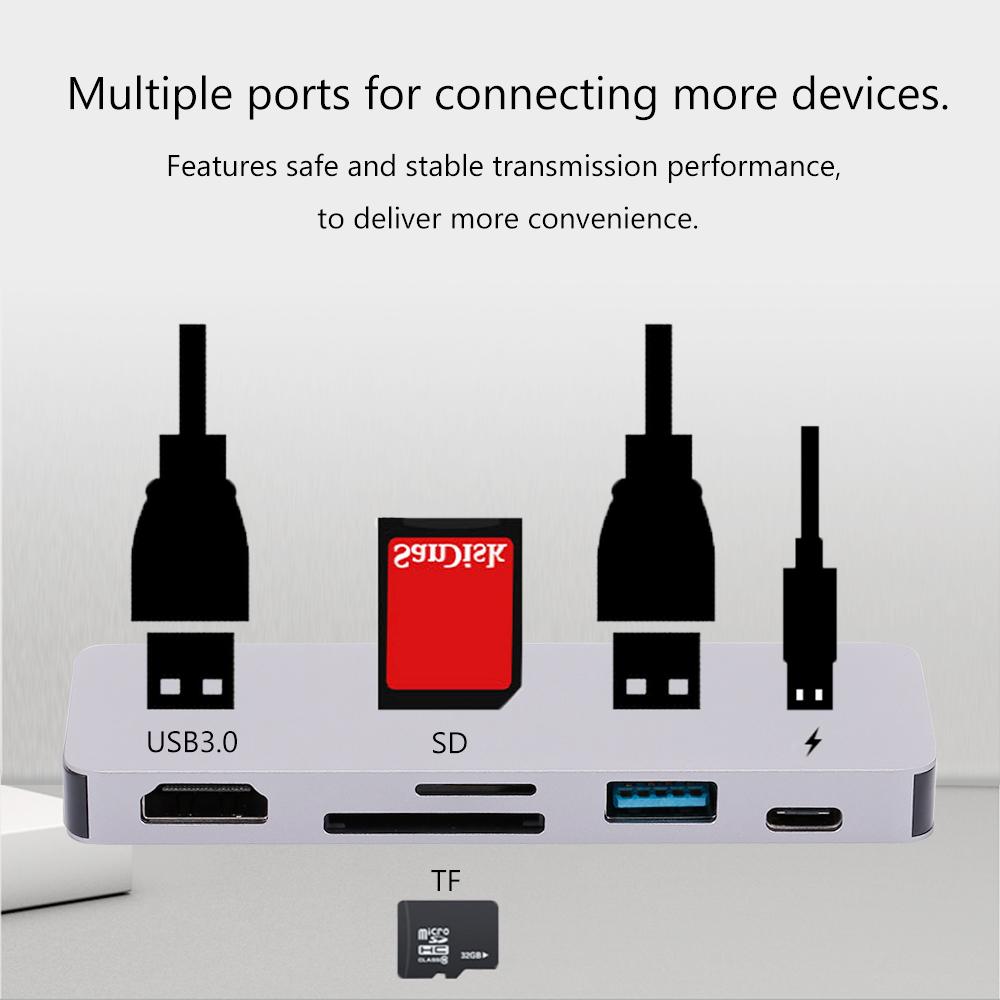 Bộ chuyển đổi 4K HD Đầu đọc thẻ nhớ SD TF Plug & Play 6IN1 HUB