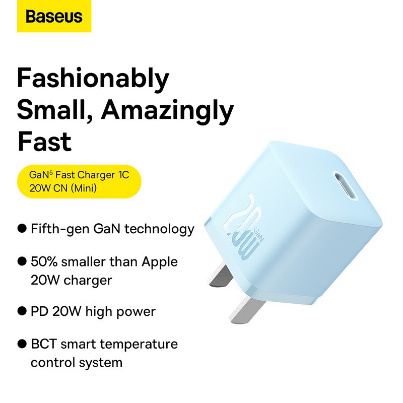 Cốc Sạc Nhanh Cho IPhone 20W Baseus GaN5 Fast Charger - Công Nghệ Power Delivery 3.0 QC 3.0 - Tích Hợp Chip Thông Minh - Công Nghệ Kiểm Soát Nhiệt Độ BCT - Hàng Chính Hãng