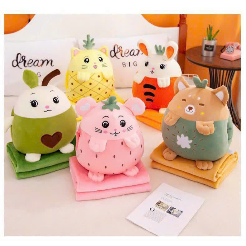 Bộ Chăn gối Văn Phòng 3in1 - Gối Mền Tựa Lưng Hình Hoa Quả, Cú Mèo, Totoro Dễ Thương - Giao ngẫu nhiên
