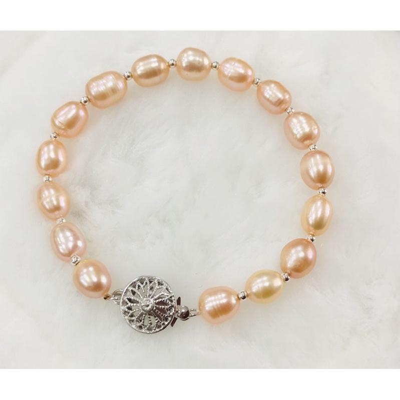 Vòng Tay Size Hạt 8ly Mix Bi Bạc Khóa Bạc, Vòng Tay Ngọc Trai Nước Ngọt Tự Nhiên - Ngọc Trai Trường Thịnh