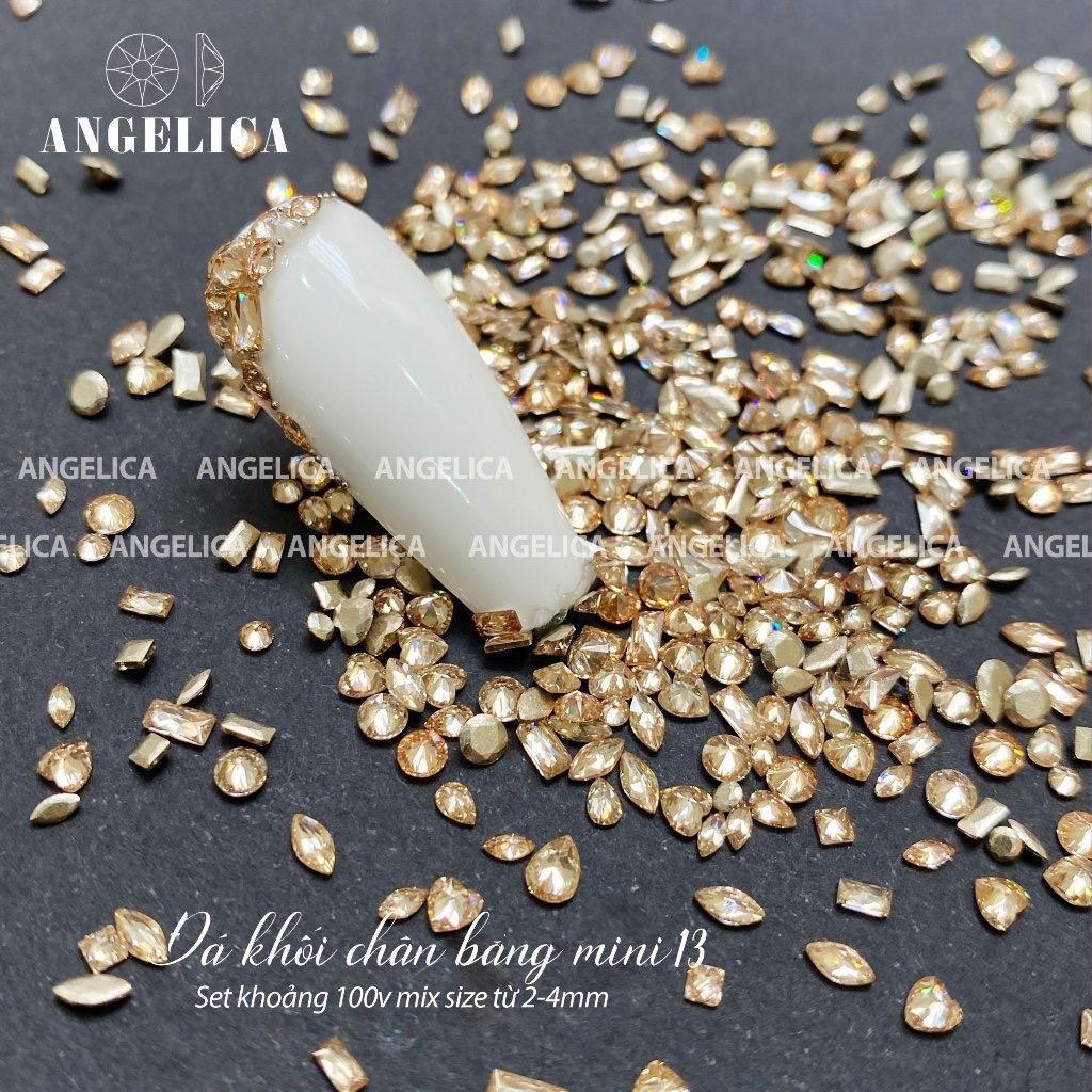 Đá Mini Chân Bằng Vàng Trà Siêu Nhỏ 100 Viên, Thủy Tinh Nhân Tạo Cao Cấp, Đá Đính Móng, Siêu Sáng, Mix Mẫu Đa Dạng Sơn Gel Nữ