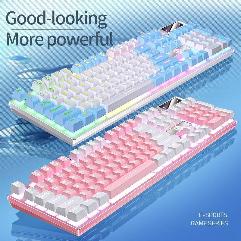 Bàn Phím Cơ Chơi Game Mix 2 Màu Đèn LED Keycap Màu Đèn Nền Nhiều Màu  Bàn Phím Có Dây - Trắng Tím Hỗn Hợp