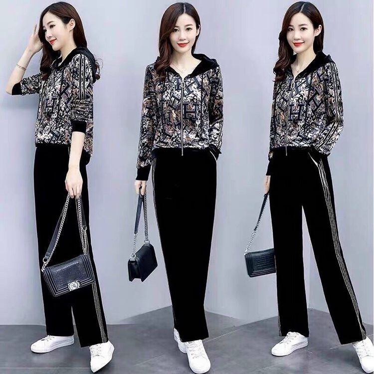 Đồ bộ nhung thu đông họa tiết phối sọc
