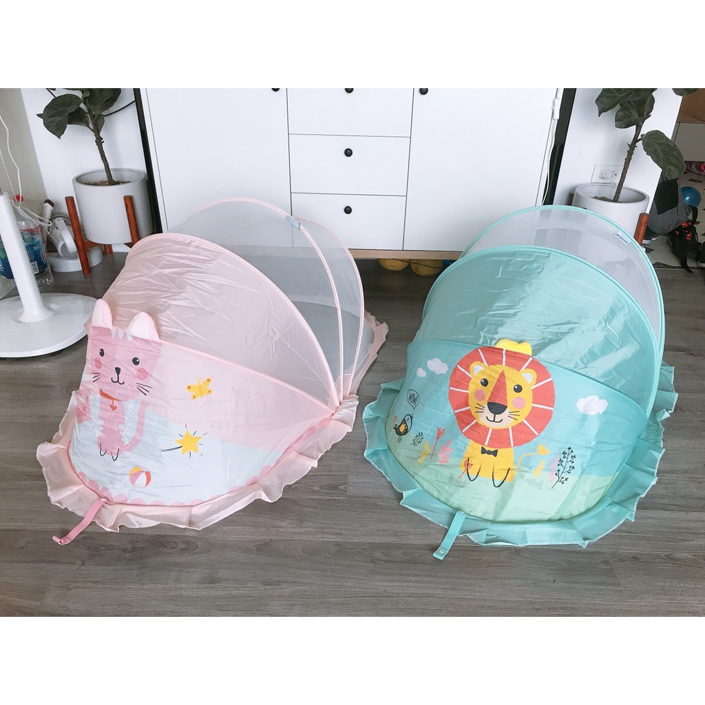 Màn chụp xếp gọn loại lớn, họa tiết thú hoạt hình vui nhộn, chống muỗi và côn trùng bảo vệ bé ngủ ngon