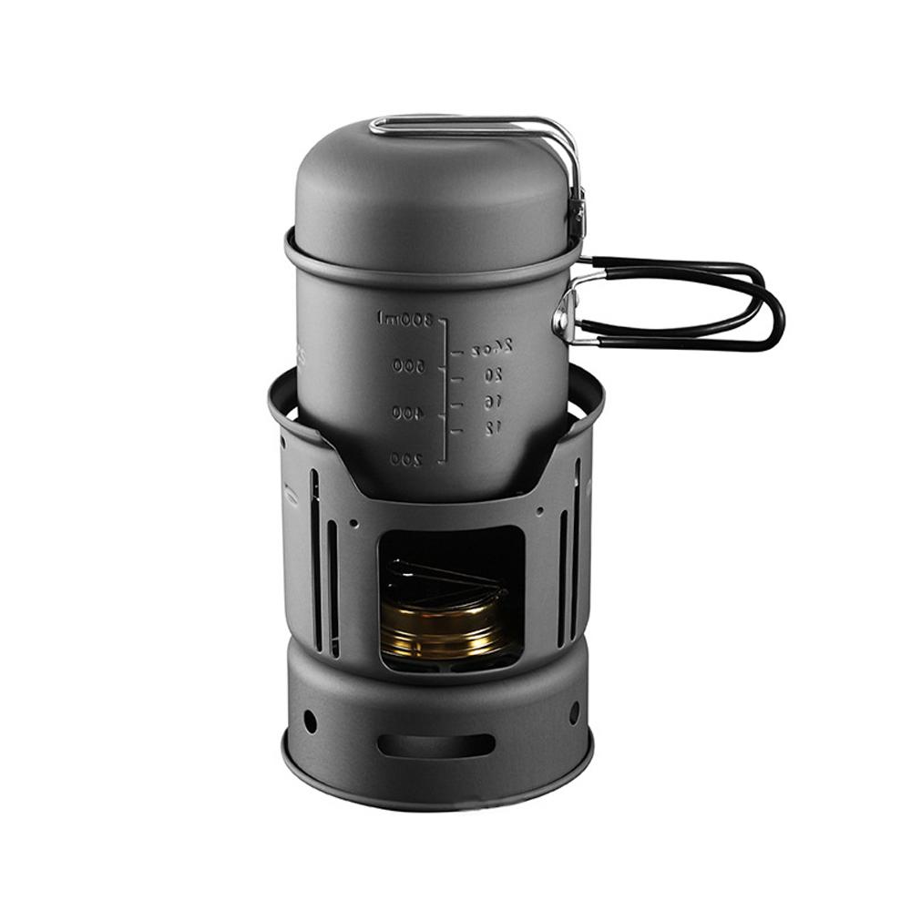 ALOCS Aluminum Alloy Camping Alcohol Stoves Kit Charcoal Wood Burners Portable Picnic BBQ Furnace Windproof Warm Heaters Outdoor Cooking Furnace Bowl Pot Accessory Set
