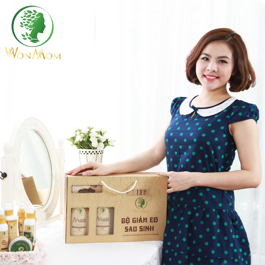 Bộ giảm eo sau sinh Wonmom ( 4 Hộp muối quấn bụng + 1 Dầu gừng + 1 Đai quấn muối + 1 Gen nịt bụng )