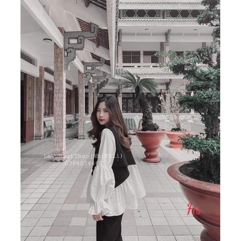 Áo phối chun tay trắng HS58