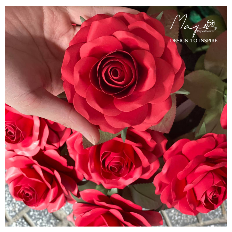 Hoa giấy trang trí cao cấp, Hoa hồng cành lớn handmade Maypaperflower - hoa giấy nghệ thuật, hoa cắm bình, decor nhà ở