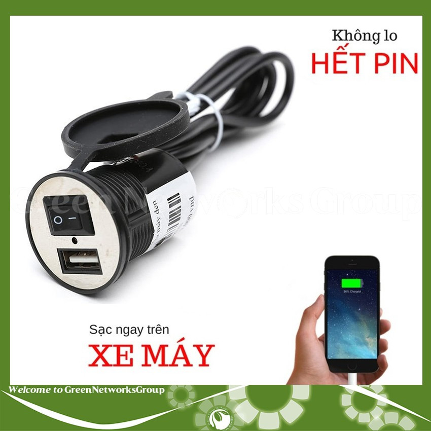 Sạc điện thoại lắp xe máy 2,1A 12V (SẠC NHANH) Green Networks Group