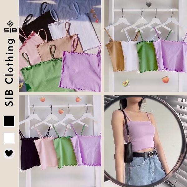 Áo 2 dây croptop SIB Clothing ôm body đen trắng nhiều màu SIB028