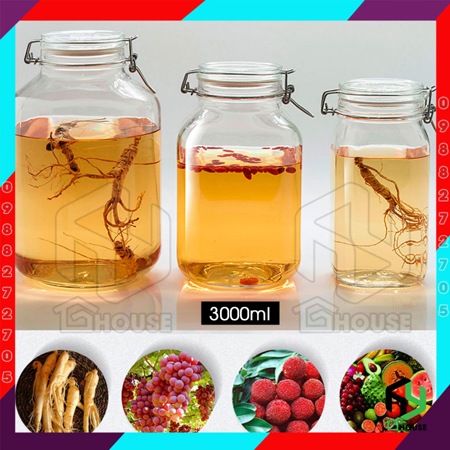 ITALY-Hũ thủy tinh nắp cài FIDO - Bormioli Rocco - 3000ml - Siêu kín hơi - Glass jar with airtight lid