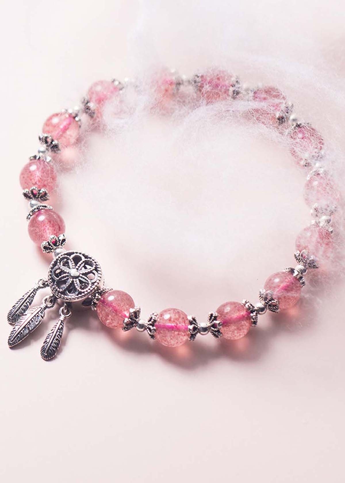 Vòng tay đá thạch anh dâu phối Dreamcatcher mệnh hỏa, thổ - Ngọc Quý Gemstones