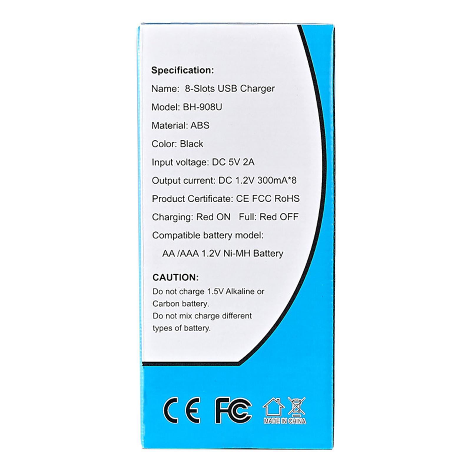 8-slot 1.2V AA/AAA Battery Rechargeable USB Charger