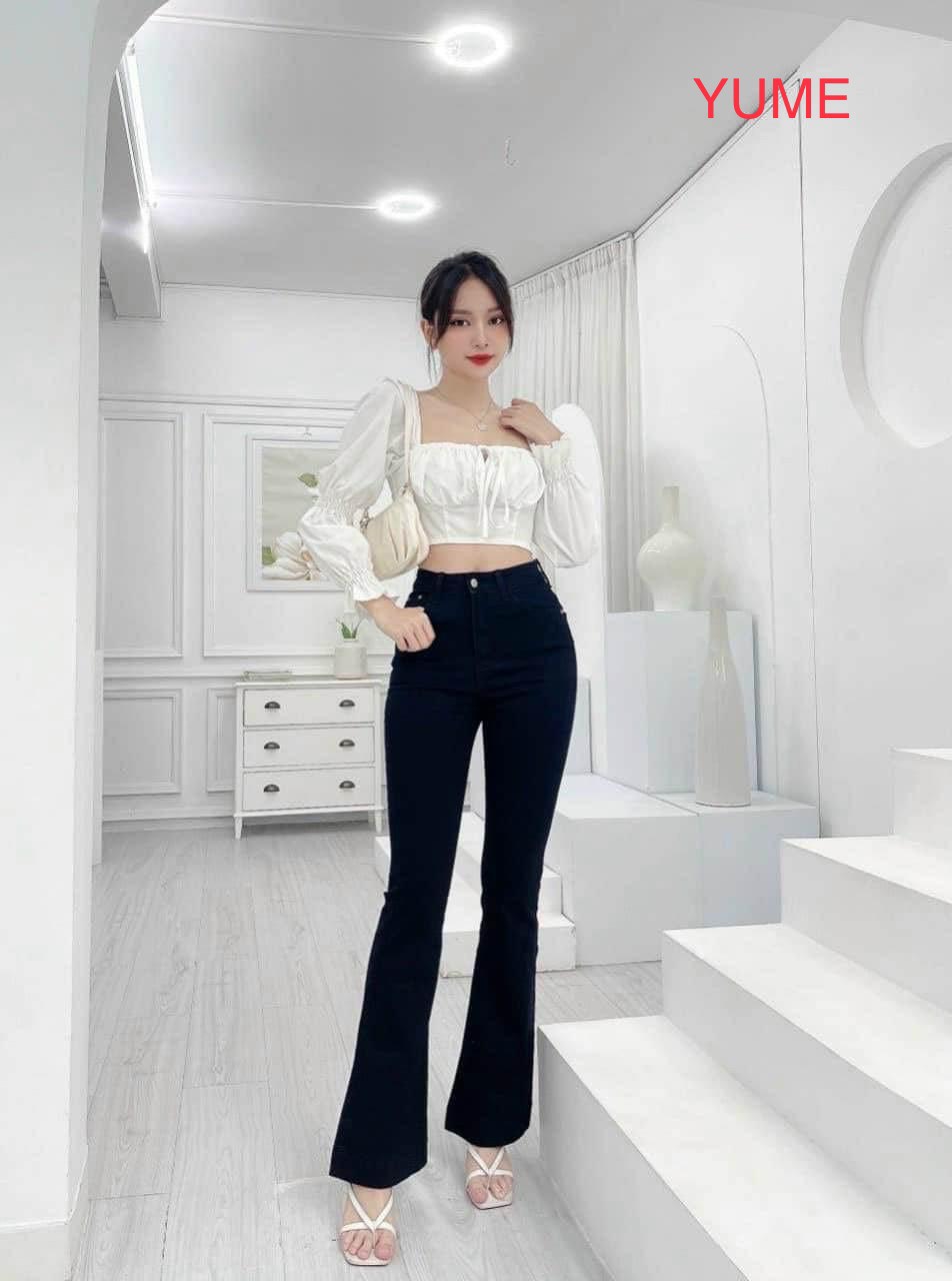 Quần dài jean Bass lưng cao có size 26-40. Vải dày và co giãn. YUME JEAN BIGSIZE